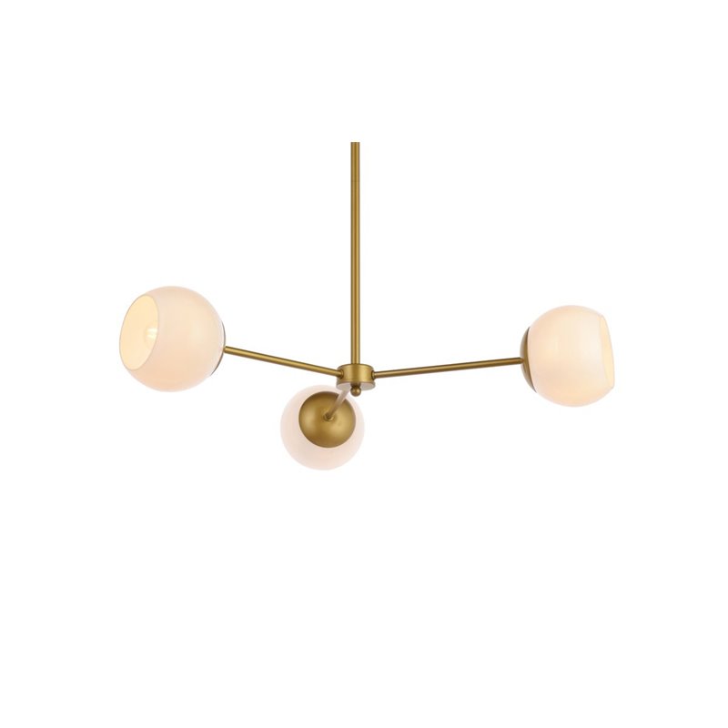 Living District Briggs 3-Light Mid-Century Metal Pendant in Brass and White