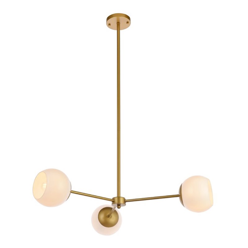 Living District Briggs 3-Light Mid-Century Metal Pendant in Brass and White