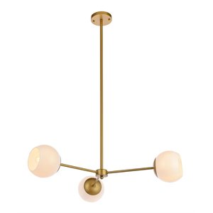 living district briggs 3-light mid-century metal pendant in brass and white