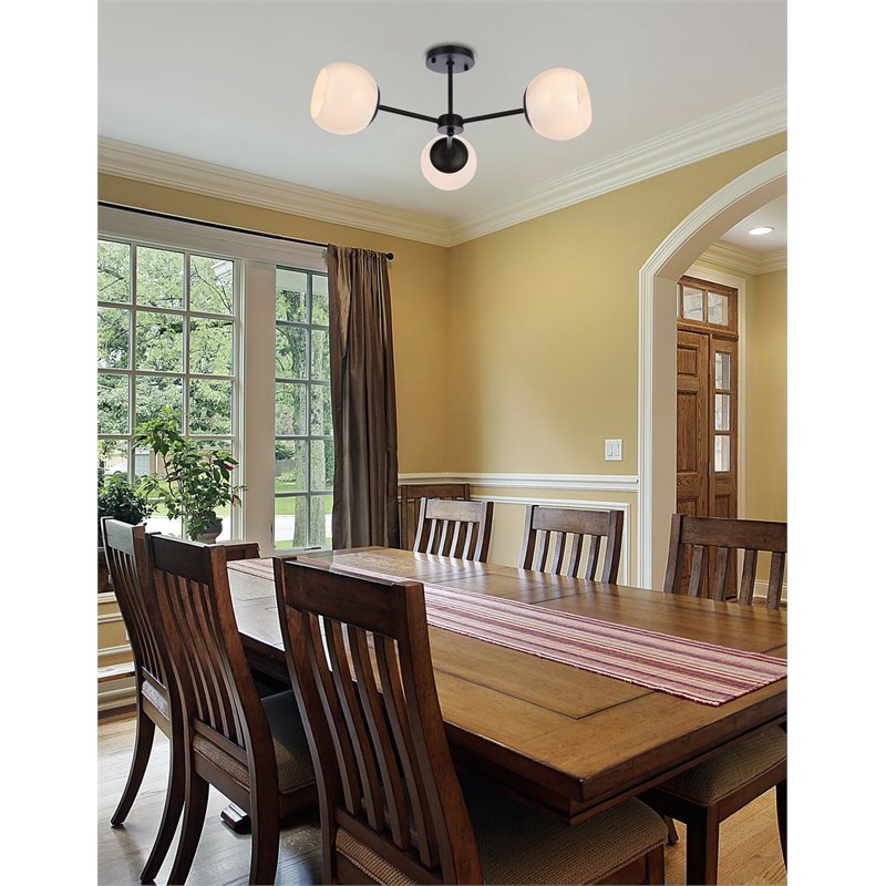 Living District Briggs 3-Light Mid-Century Metal Flush Mount in Black and White