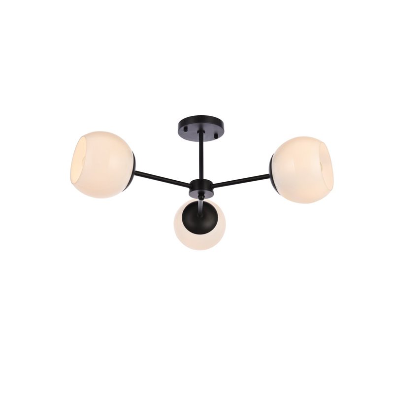 Living District Briggs 3-Light Mid-Century Metal Flush Mount in Black and White