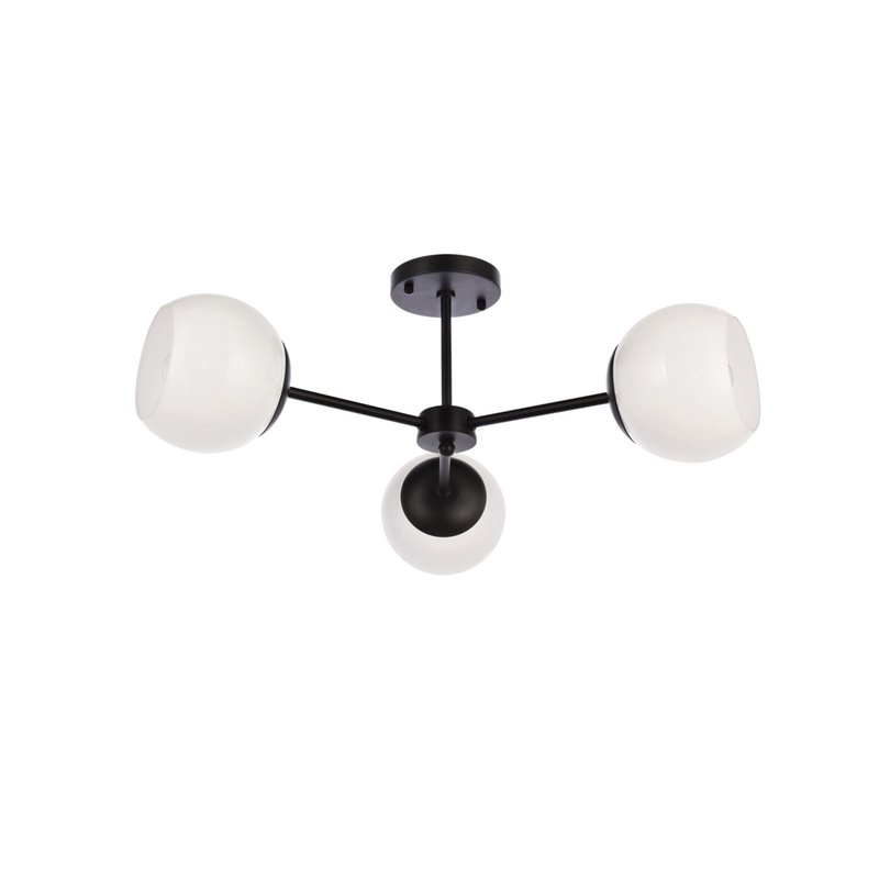 Living District Briggs 3-Light Mid-Century Metal Flush Mount in Black and White