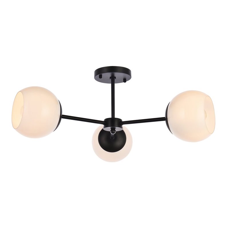 Living District Briggs 3-Light Mid-Century Metal Flush Mount in Black and White