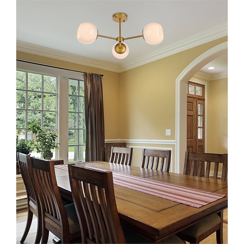 Living District Briggs 3-Light Mid-Century Metal Flush Mount in Brass and White
