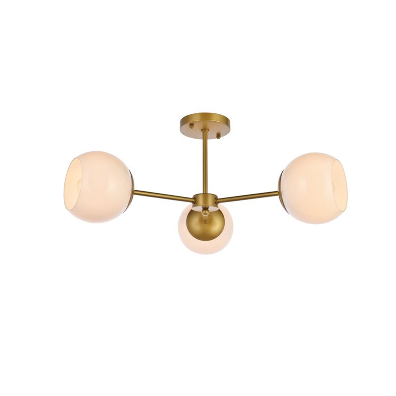 Living District Briggs 3-Light Mid-Century Metal Flush Mount in Brass and White