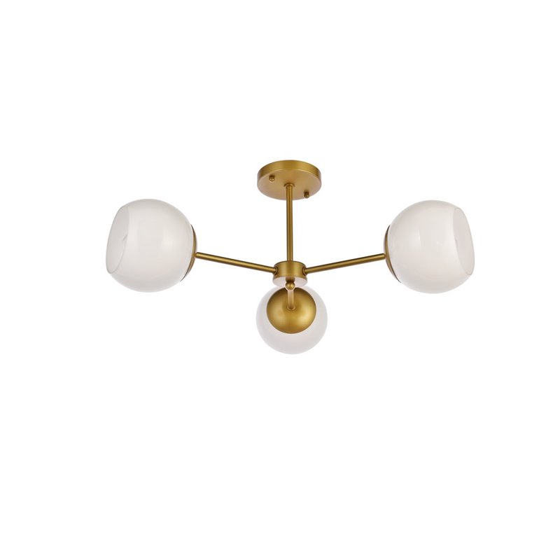Living District Briggs 3-Light Mid-Century Metal Flush Mount in Brass and White