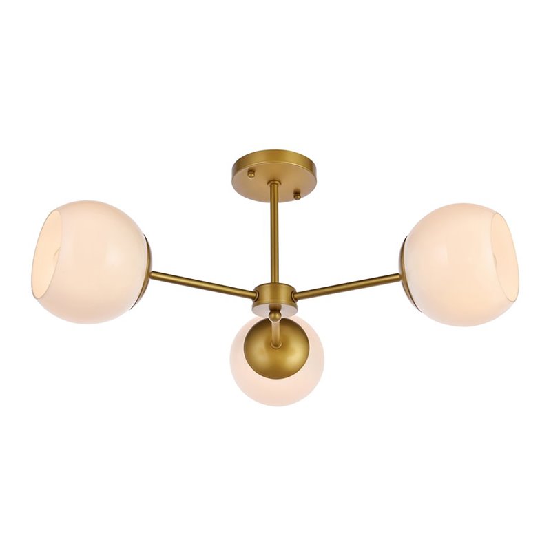 Living District Briggs 3-Light Mid-Century Metal Flush Mount in Brass and White