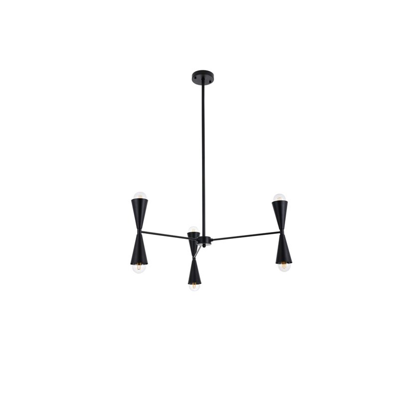 Living District Cade 6-Light Mid-Century Metal Pendant in Black