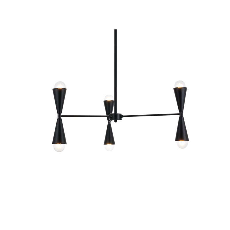 Living District Cade 6-Light Mid-Century Metal Pendant in Black