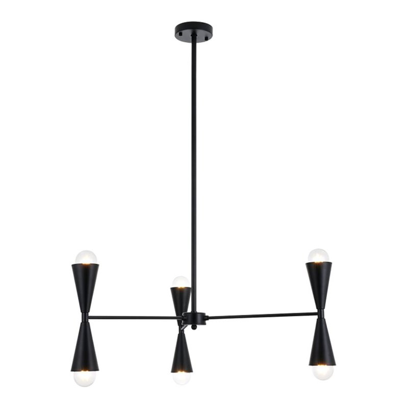 Living District Cade 6-Light Mid-Century Metal Pendant in Black