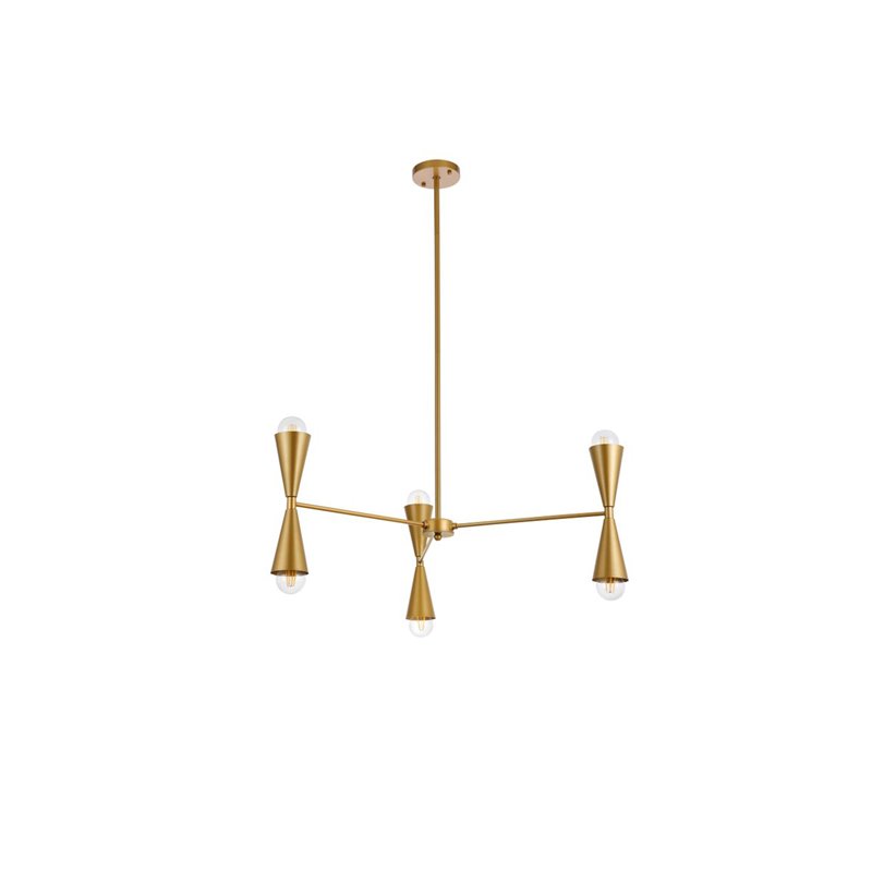 Living District Cade 6-Light Mid-Century Metal Pendant in Brass