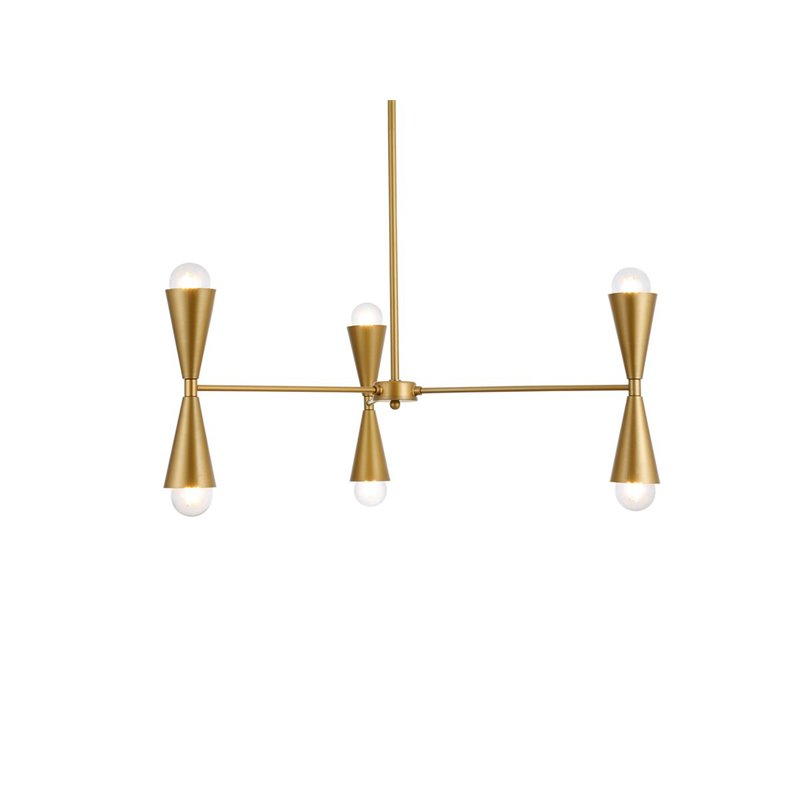 Living District Cade 6-Light Mid-Century Metal Pendant in Brass