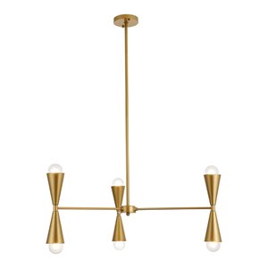 Living District Cade 6-Light Mid-Century Metal Pendant in Brass
