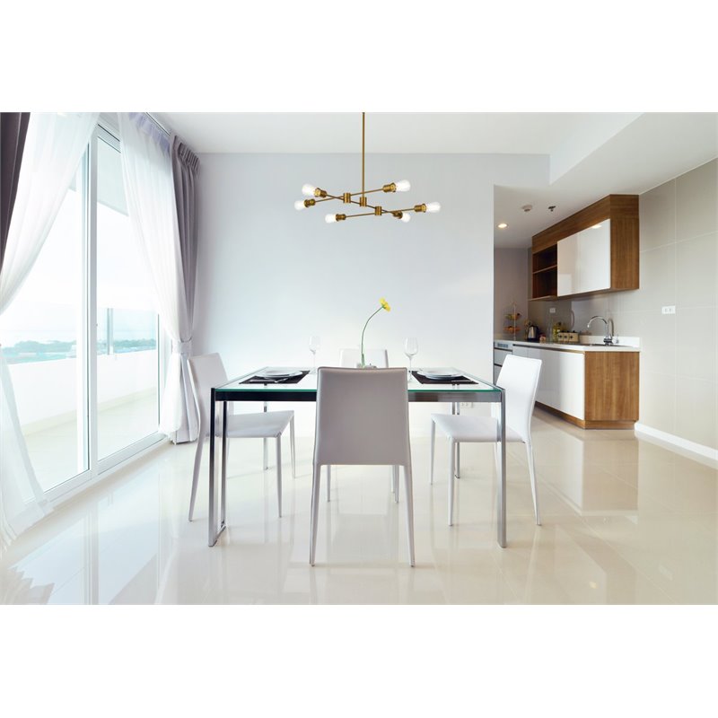 Living District Xavier 6-Light Mid-Century Metal Pendant in Brass