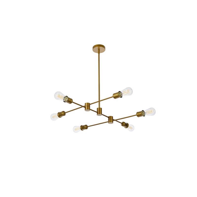 Living District Xavier 6-Light Mid-Century Metal Pendant in Brass
