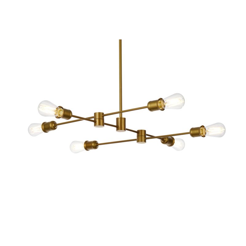 Living District Xavier 6-Light Mid-Century Metal Pendant in Brass