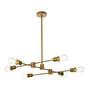 Living District Xavier 6-Light Mid-Century Metal Pendant in Brass