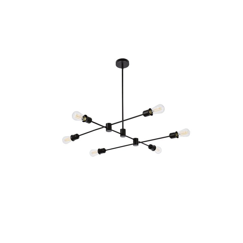 Living District Xavier 6-Light Mid-Century Metal Pendant in Black Finish