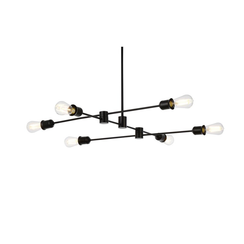 Living District Xavier 6-Light Mid-Century Metal Pendant in Black Finish