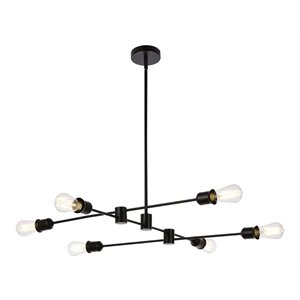 Living District Xavier 6-Light Mid-Century Metal Pendant in Black Finish