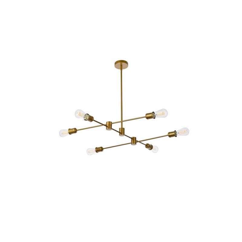 Living District Xavier 6-Light Mid-Century Metal Pendant in Brass Finish