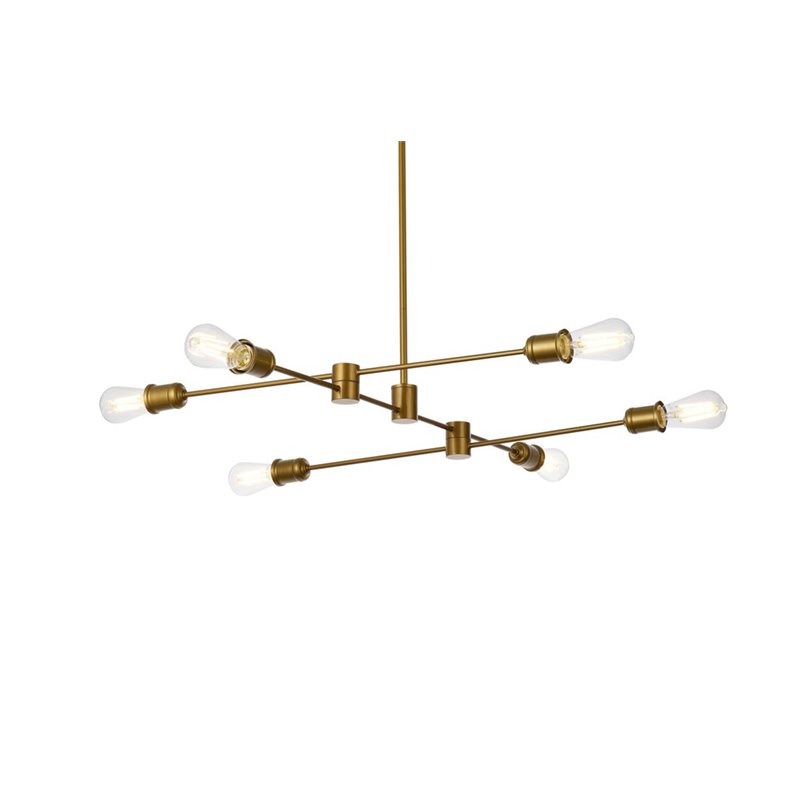 Living District Xavier 6-Light Mid-Century Metal Pendant in Brass Finish