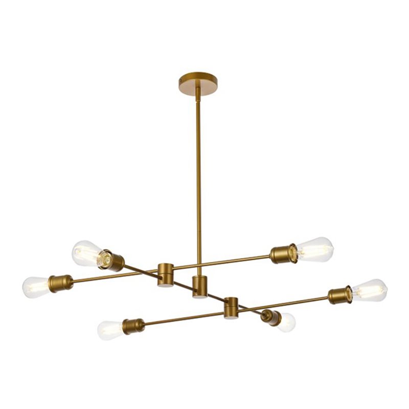 Living District Xavier 6-Light Mid-Century Metal Pendant in Brass Finish
