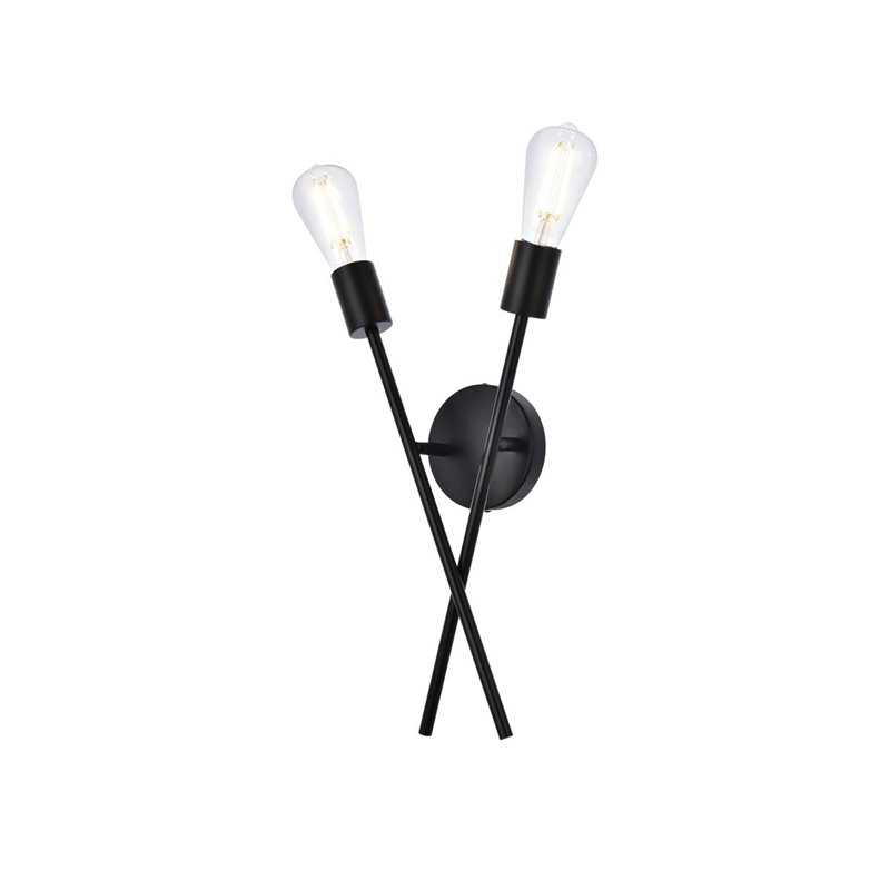 living district armin 2-light mid-century metal wall sconce in black