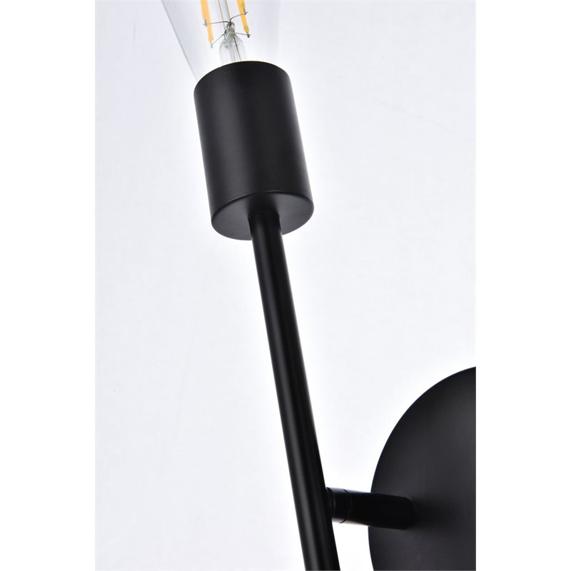 living district armin 2-light mid-century metal wall sconce in black