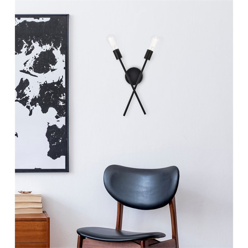 living district armin 2-light mid-century metal wall sconce in black