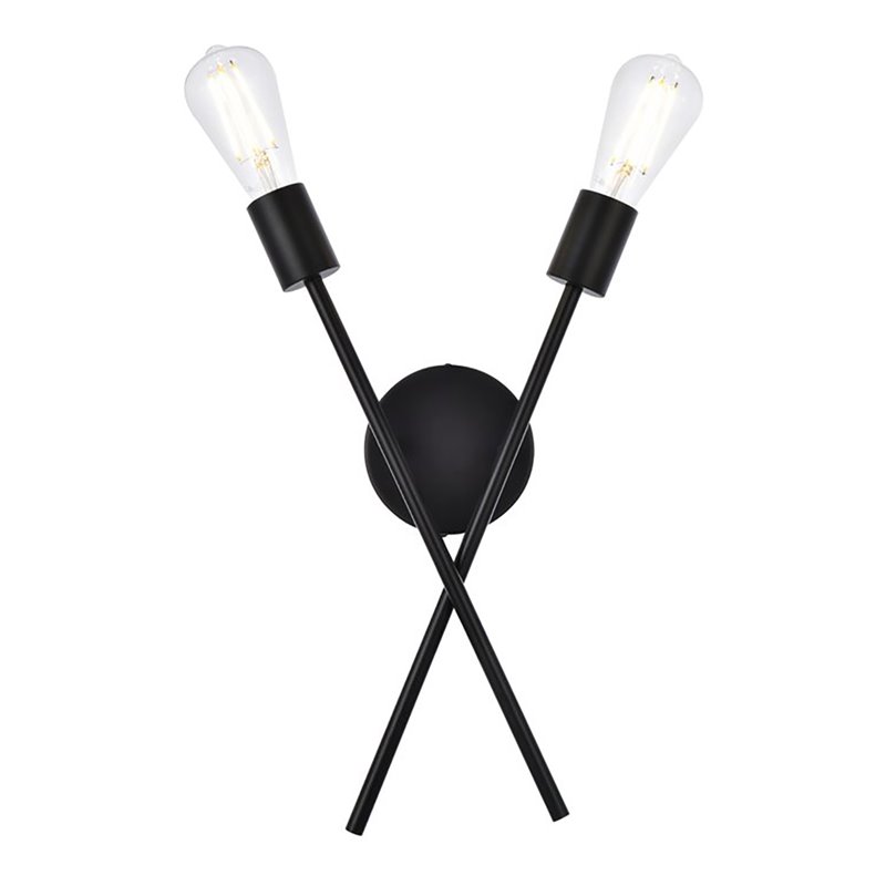 Living District Armin 2-Light Mid-Century Metal Wall Sconce in Black
