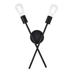 Living District Armin 2-Light Mid-Century Metal Wall Sconce in Black