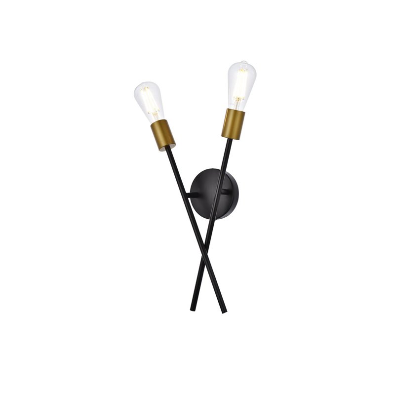Living District Armin 2-Light Mid-Century Metal Wall Sconce in Black and Brass