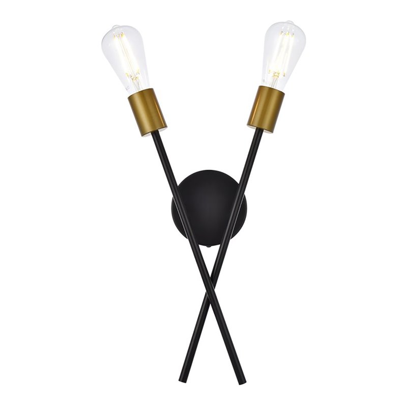 Living District Armin 2-Light Mid-Century Metal Wall Sconce in Black and Brass