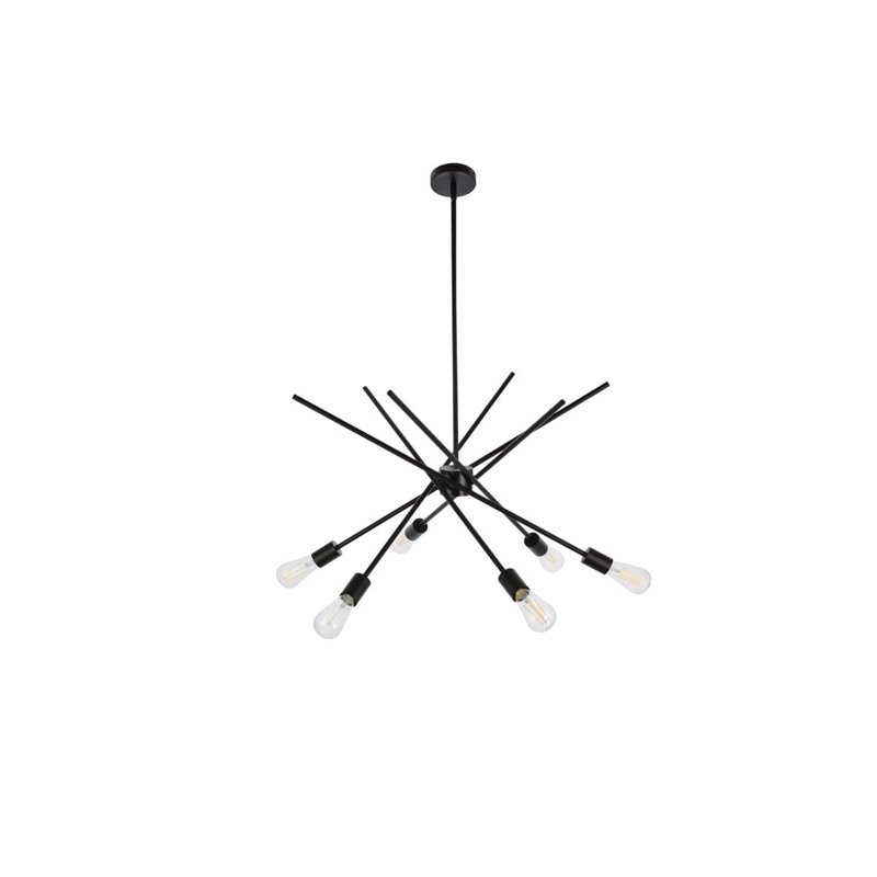 Living District Armin 6-Light Mid-Century Metal Pendant in Black