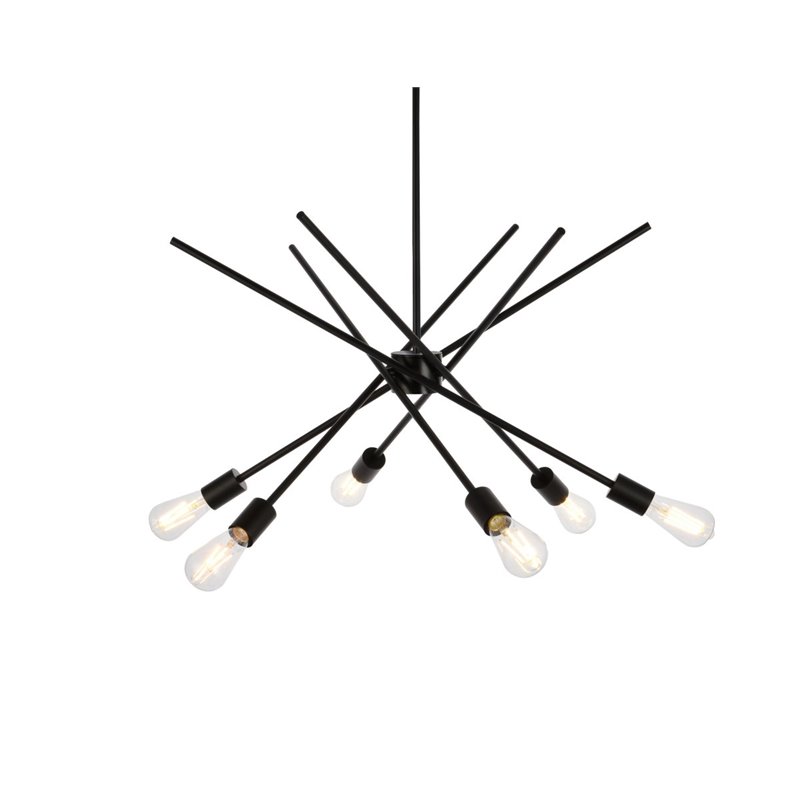 Living District Armin 6-Light Mid-Century Metal Pendant in Black