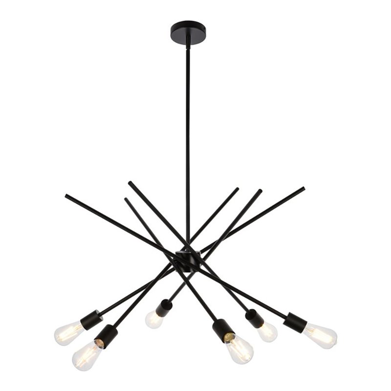Living District Armin 6-Light Mid-Century Metal Pendant in Black