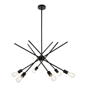 Living District Armin 6-Light Mid-Century Metal Pendant in Black and Brass