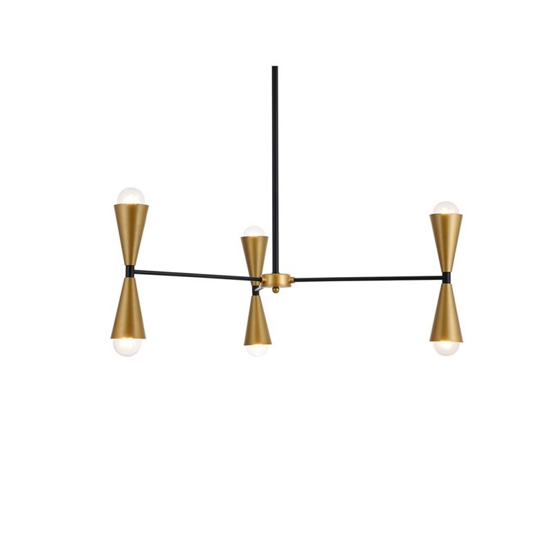 Living District Cade 6-Light Mid-Century Metal Pendant in Black and Brass