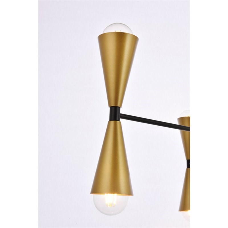 Living District Cade 6-Light Mid-Century Metal Pendant in Black and Brass