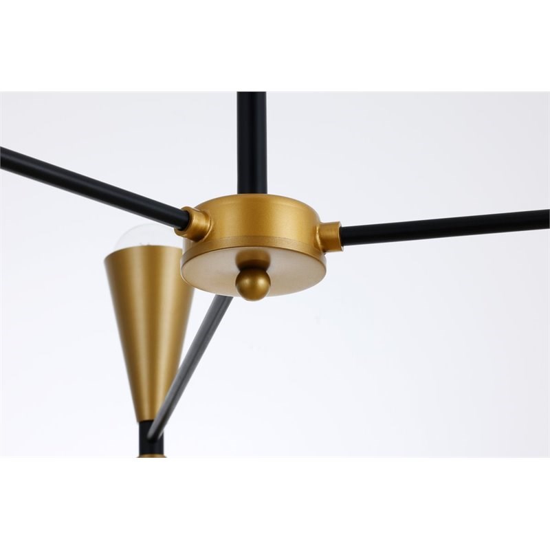 Living District Cade 6-Light Mid-Century Metal Pendant in Black and Brass