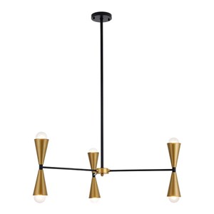 Living District Cade 6-Light Mid-Century Metal Pendant in Black and Brass