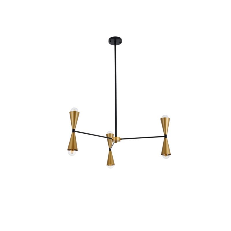 Living District Cade 6-Light Mid-Century Metal Pendant in Black and Brass