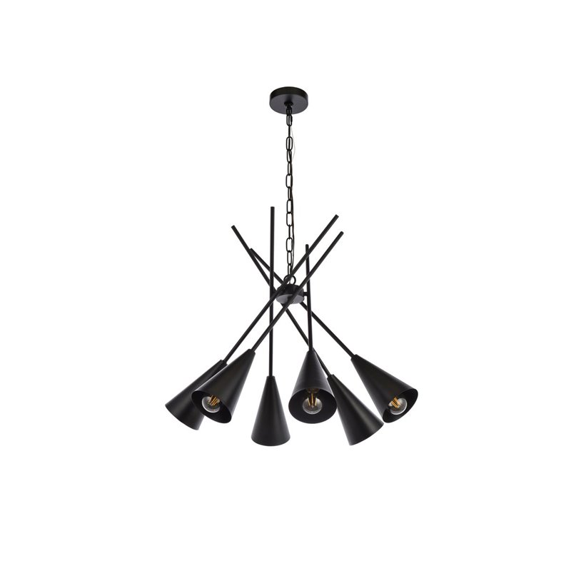 Living District Casen 6-Light Mid-Century Metal Pendant in Black
