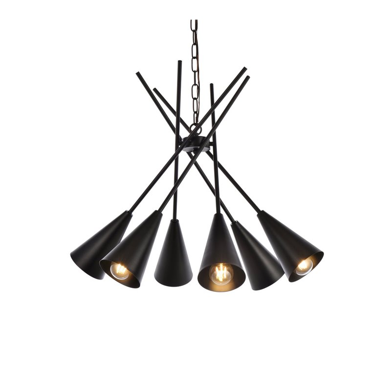 Living District Casen 6-Light Mid-Century Metal Pendant in Black