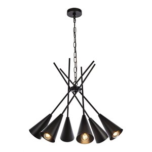 living district casen 6-light mid-century metal pendant in black