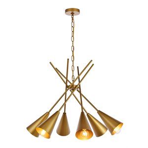 living district casen 6-light mid-century metal pendant in brass
