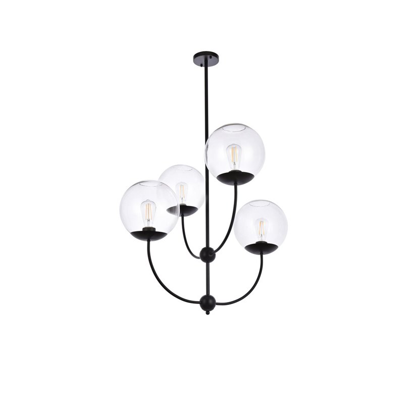 Living District Lennon 4-Light Mid-Century Metal Pendant in Black and Clear
