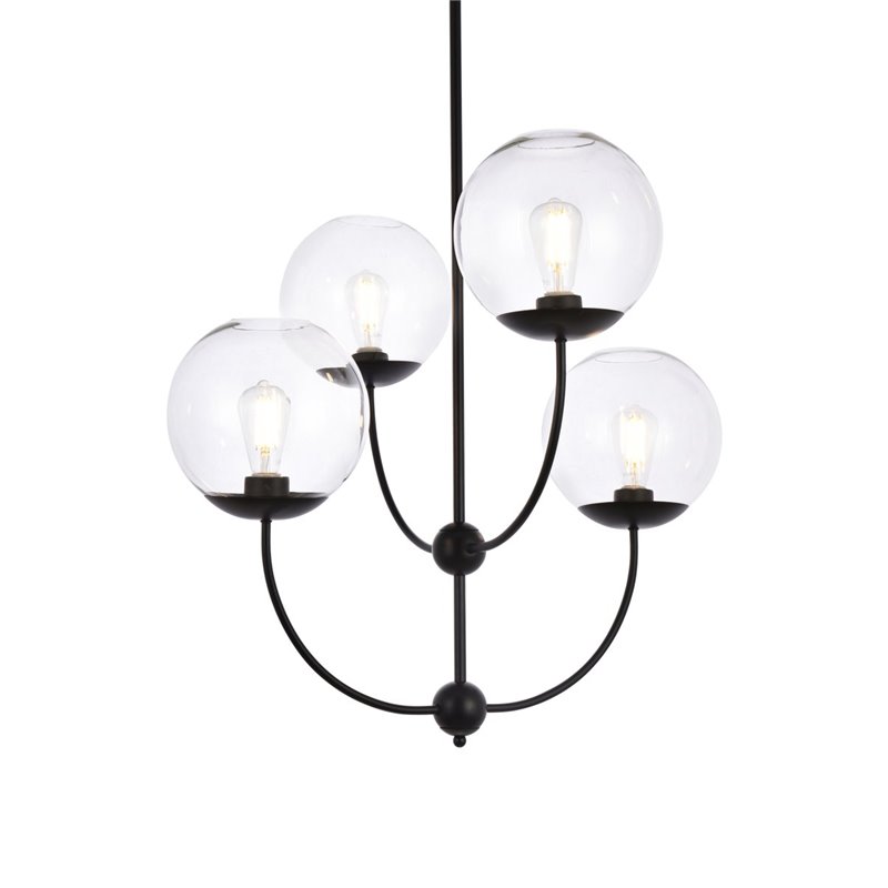 Living District Lennon 4-Light Mid-Century Metal Pendant in Black and Clear