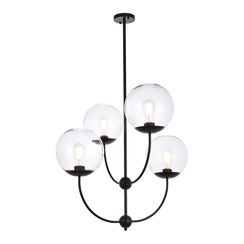 Living District Lennon 4-Light Mid-Century Metal Pendant in Black and Clear